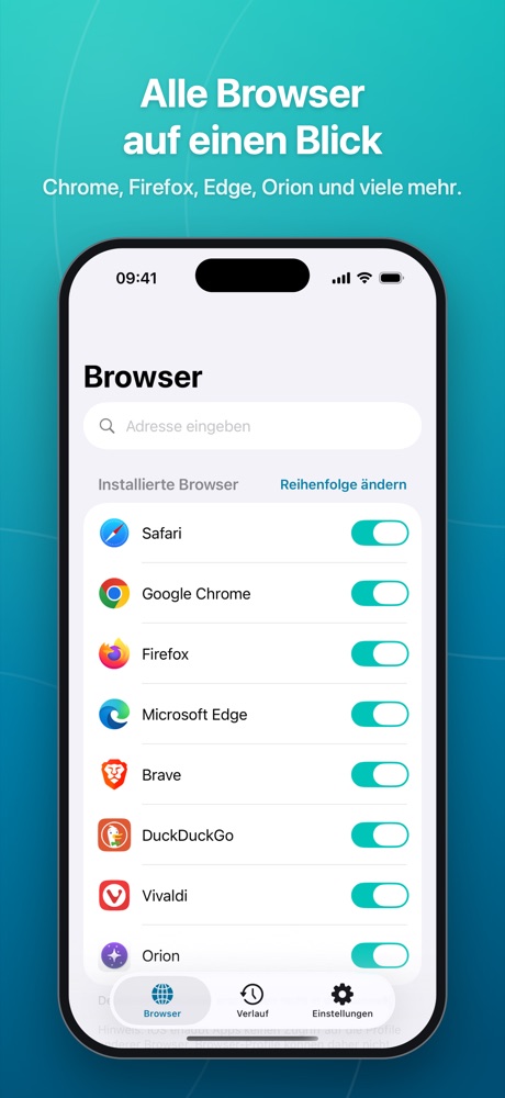 Browser-Liste mit Schaltern