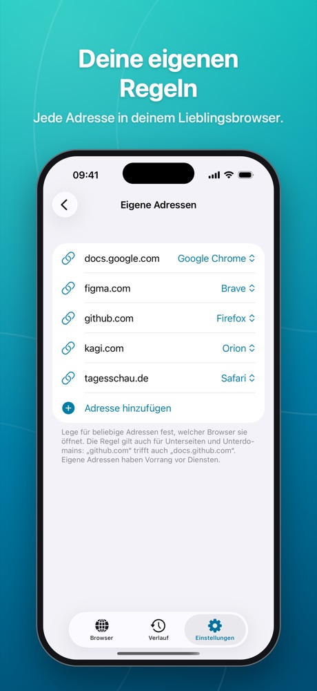 Eigene Adressen mit festem Browser