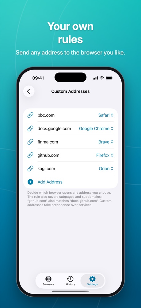 Custom addresses with a fixed browser