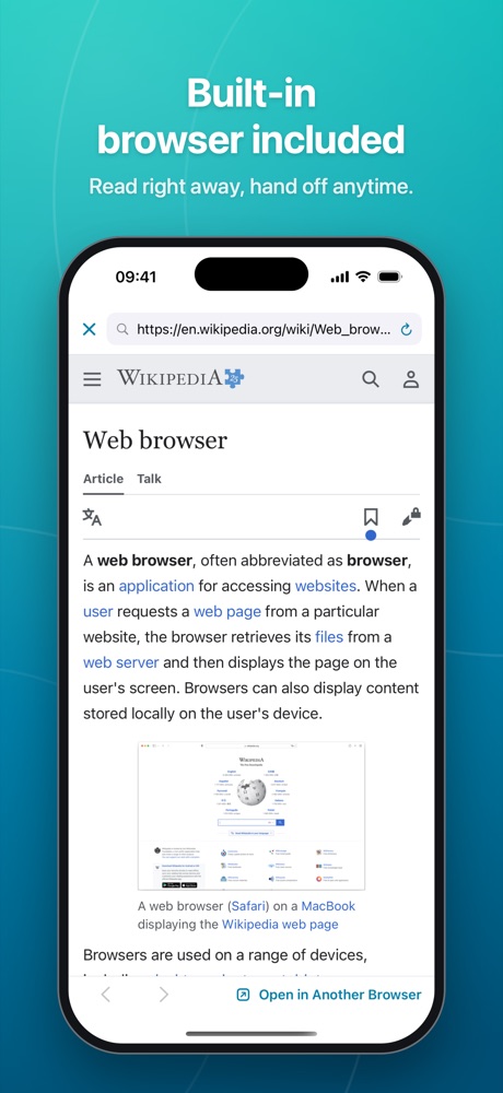 Built-in browser with address bar