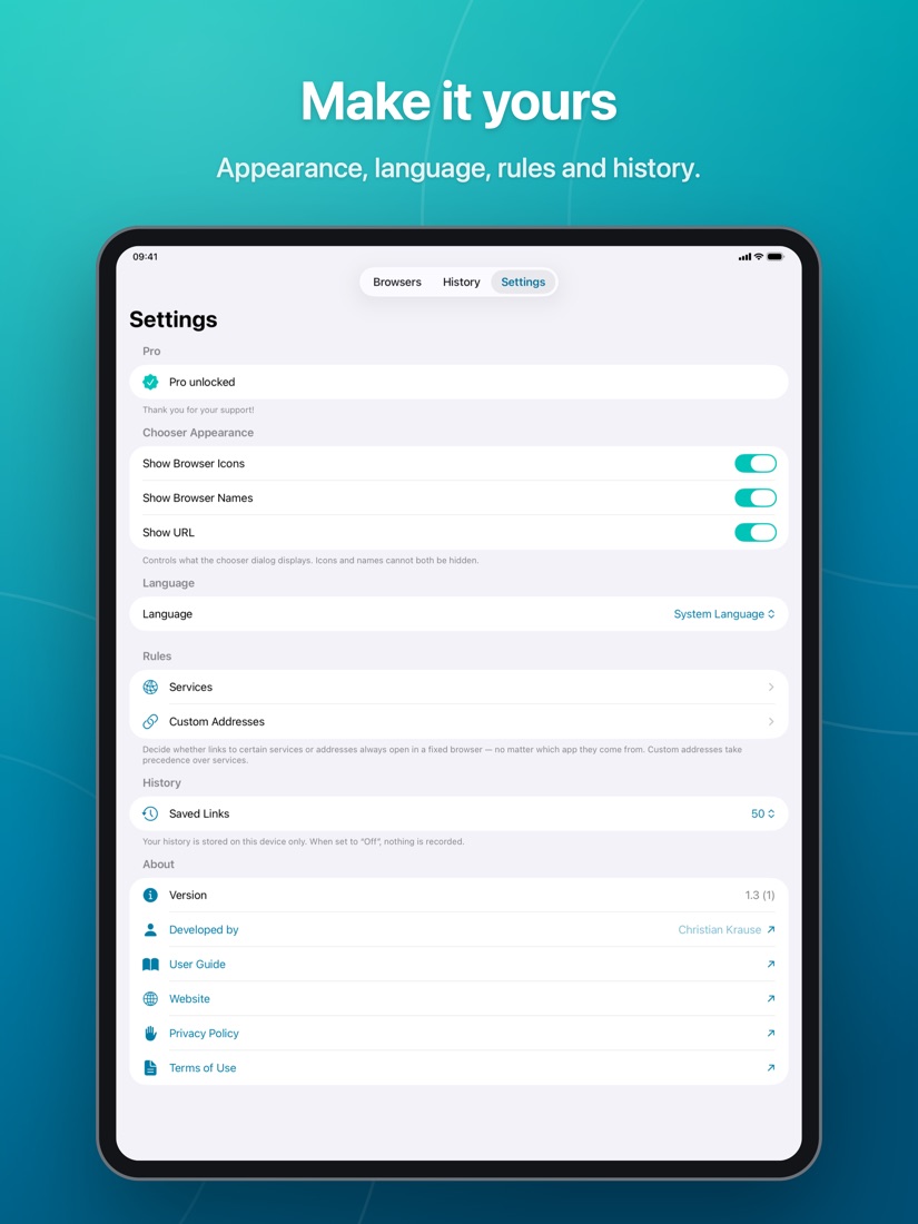 Settings on iPad