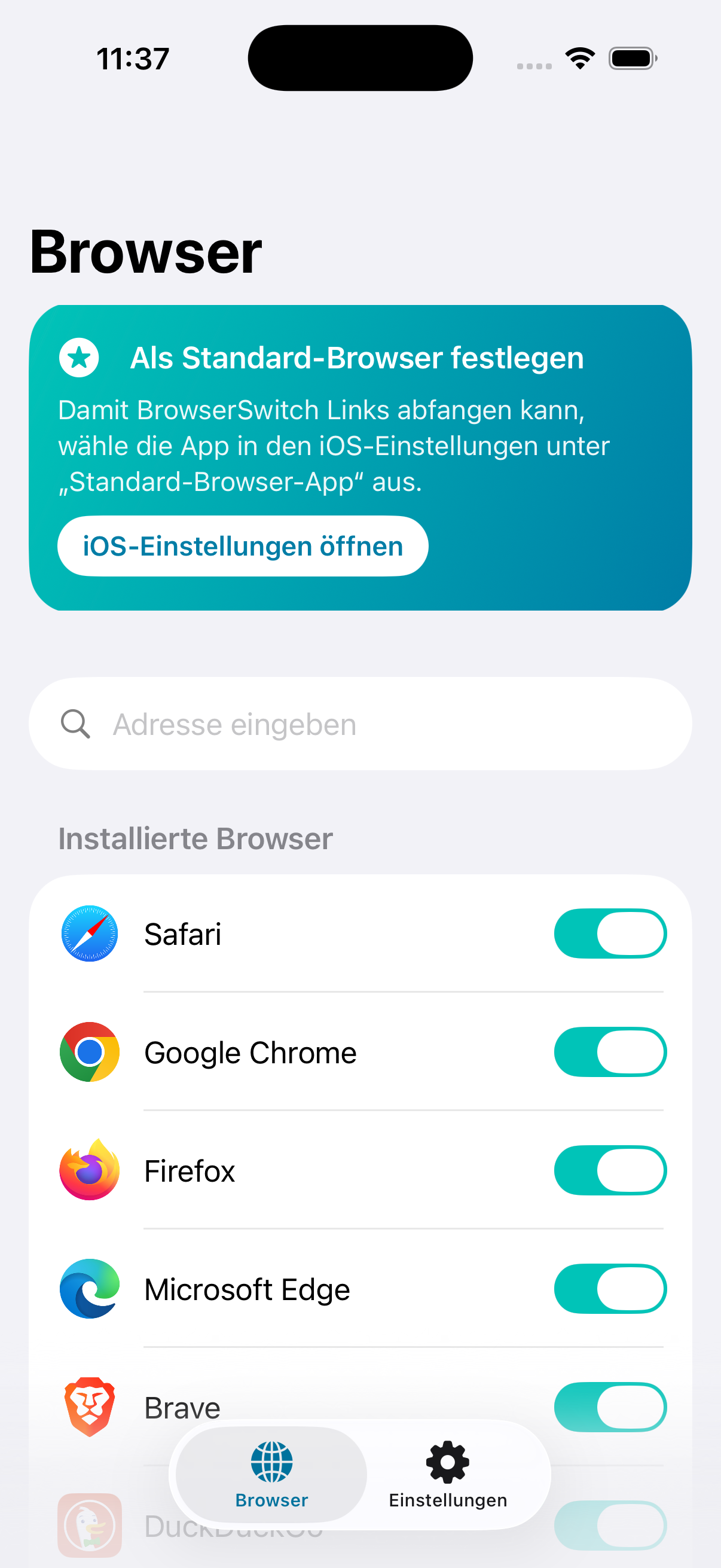 BrowserSwitch Hinweis zum Standard-Browser