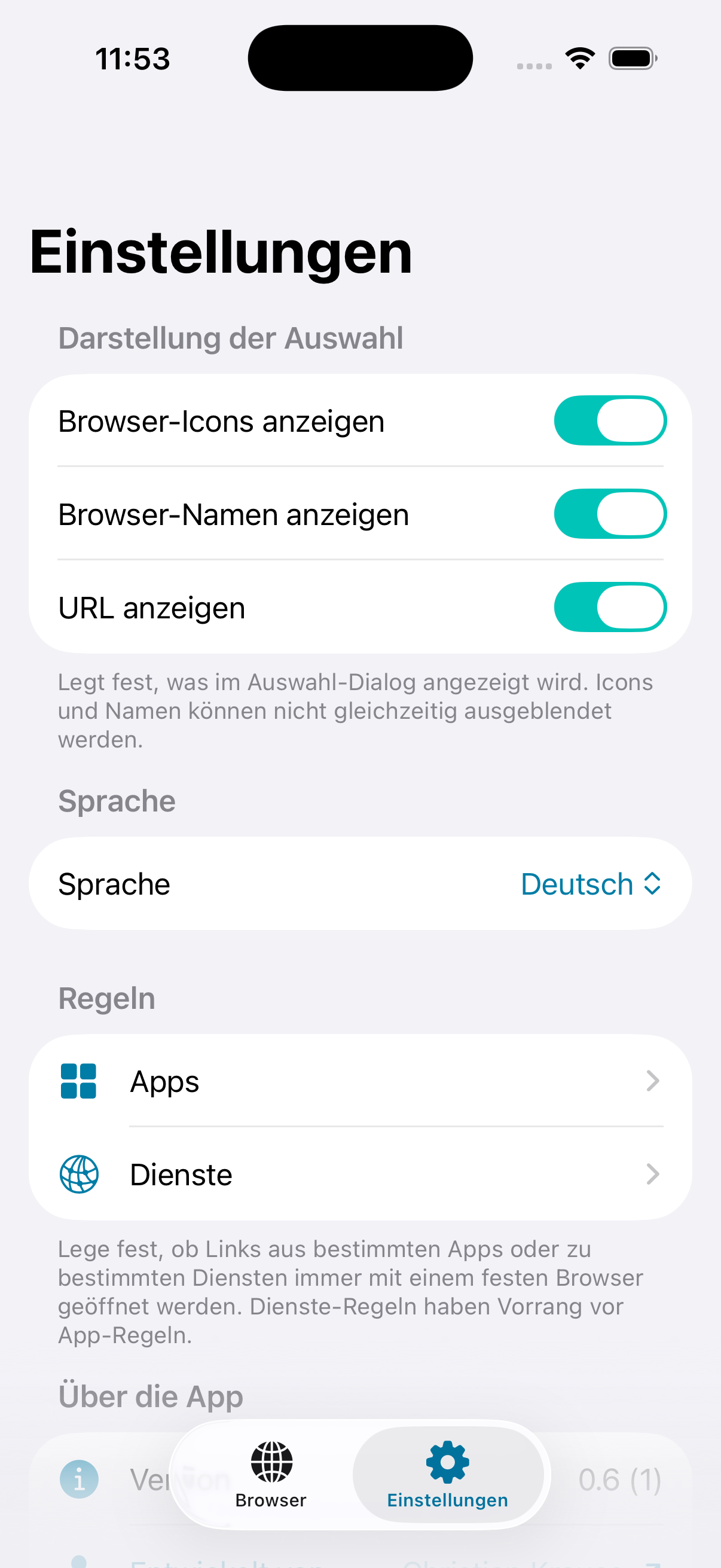 BrowserSwitch Einstellungen